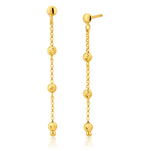 9ct Yellow Gold Silver Filled trio Beads Drop Earrings