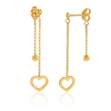 9ct Yellow Gold Silver Filled Heart with Ball Drop Earring