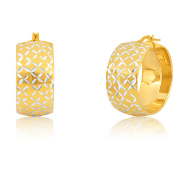 9ct Yellow Gold Silver Filled Diamond-Cut Pattern 20mm Hoop Earrings