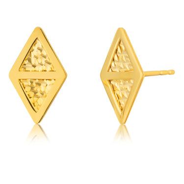 9ct Yellow Gold Patterened Diamond Shape Silverfilled Stud Earrings