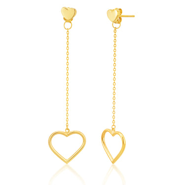 9ct Two Tone Gold Silver Filled Open Heart Drop Earrings