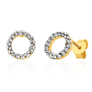 9ct Yellow Gold Filled Open Circle Crystal Stud Earrings