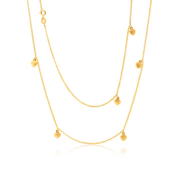 9ct Yellow Gold Silverfilled Belcher Heart Charms 70cm Chain