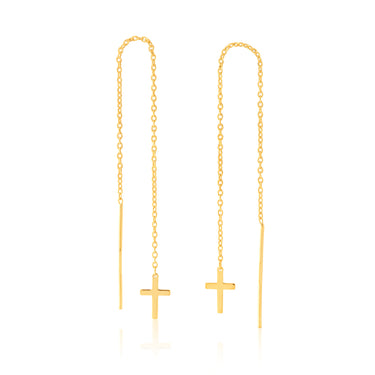 9ct Yellow Gold Silver-Filled Cross Threader Earrings