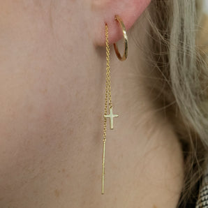 9ct Yellow Gold Silver-Filled Cross Threader Earrings