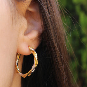 9ct Two-Tone Gold-Filled Diamond Cut Twist Hoop Earrings