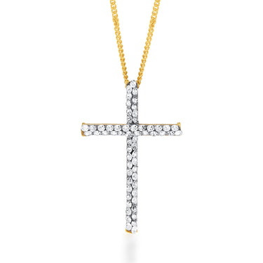 9ct Yellow Gold Silver Filled Cross with Crystals Stud Pendant