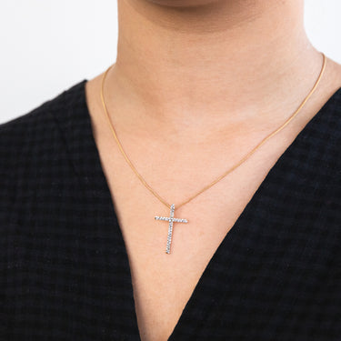 9ct Yellow Gold Silver Filled Cross with Crystals Stud Pendant