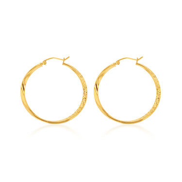 9ct Yellow Gold  Silver Filled Twisted Diamond Cut 30mm Hoop Earrings