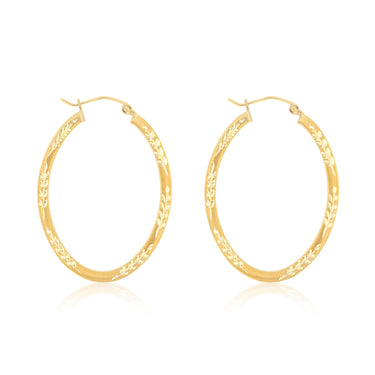 9ct Yellow Gold  Silver Filled Diamond Cut Oval Hoop