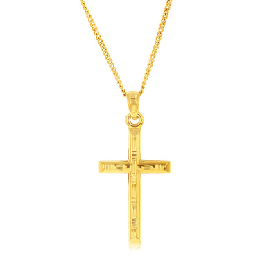 9ct Yellow Gold Silverfilled Diamond Cut Cross Pendant