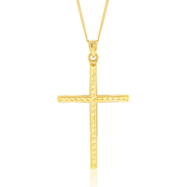 9ct Yellow Gold Silverfilled Diamond Cut Cross