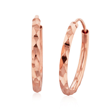 9ct Rose Gold Silver Filled 15mm Diamond Cut Sleeper Earrings