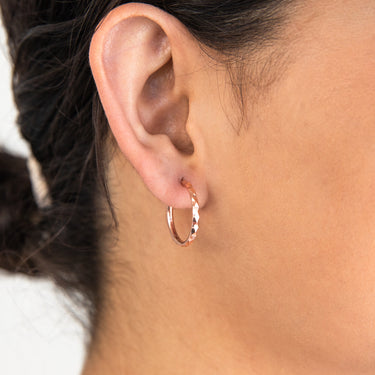 9ct Rose Gold Silver Filled 15mm Diamond Cut Sleeper Earrings
