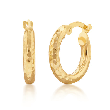 9ct Yellow Gold Silverfilled Diamond Cut 10mm Hoop Earrings