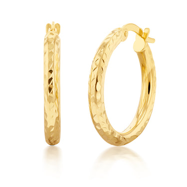 9ct Yellow Gold Silverfilled Diamond Cut 15mm Hoop Earrings