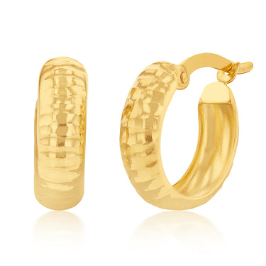 9ct Yellow Gold Silver Filled Diamond Cut 10mm Hoop Earrings