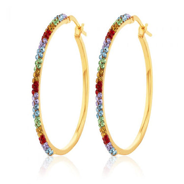 9ct Yellow Gold Silver Filled Coloured Crystals 30mm Hoop Earrings