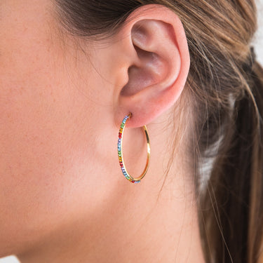9ct Yellow Gold Silver Filled Coloured Crystals 30mm Hoop Earrings