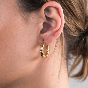 9ct Silverfilled Yellow Gold Diamond Cut 15mm Hoop Earrings