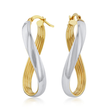 9ct Silverfilled Yellow And Silver Gold Twisted Hoop Earrings