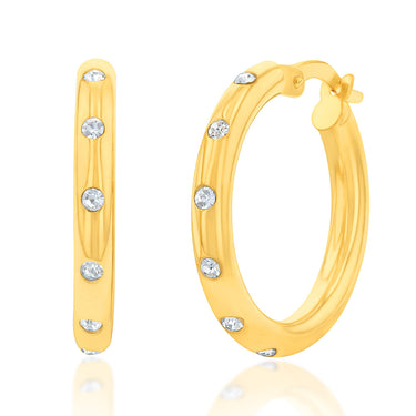 9ct Yellow Gold Silver Filled CZ On 15mm Hoop Earrings
