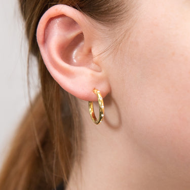 9ct Yellow Gold Silver Filled CZ On 15mm Hoop Earrings