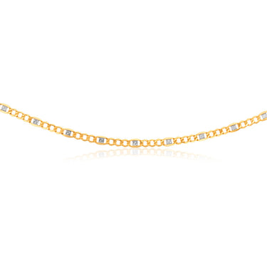 9ct White And Yellow Gold Silverfilled Figra Curb With Greek Link 55cm Two Tone Chain