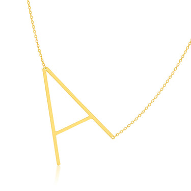 9ct Yellow Gold Silverfilled Initial "A" Pendant on 42+3cm Chain