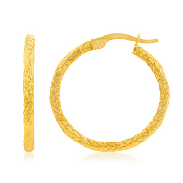 9ct Yellow Gold Silverfilled Diamond Cut 20mm Hoop Earrings