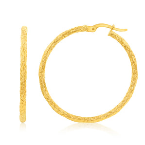 9ct Yellow Gold Silverfilled Diamond Cut 30mm Hoop Earrings