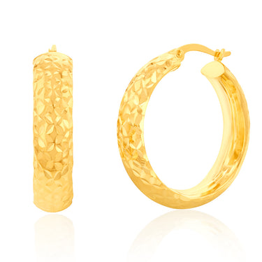 9ct Yellow Gold Silverfilled Double Side Diamond Cut Hoop Earrings