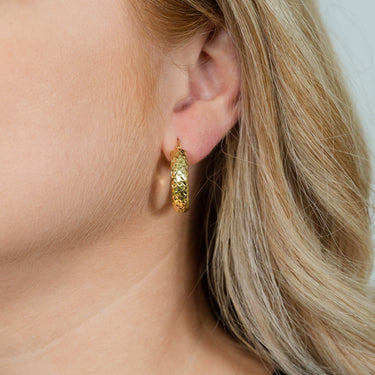 9ct Yellow Gold Silverfilled Double Side Diamond Cut Hoop Earrings