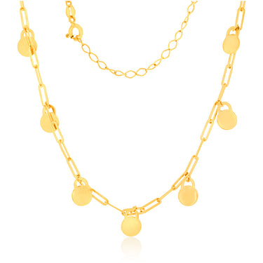 9ct Yellow Gold Silver Filled Round Coins On 30+7cm Paperclip Choker Chain