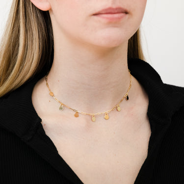 9ct Yellow Gold Silver Filled Round Coins On 30+7cm Paperclip Choker Chain