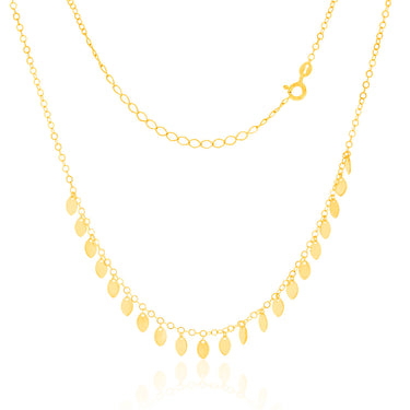9ct Yellow Gold Silverfilled Small Gold Leaves On 30+7cm Choker Chain