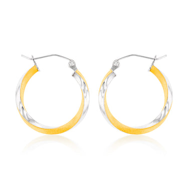 9ct Two Tone Gold Silver Filled Twist Hoop Earrings