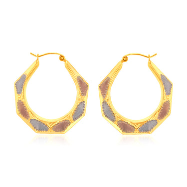 9ct Yellow White And Rose Gold Silverfilled Tricolour 30mm Hoop Earring