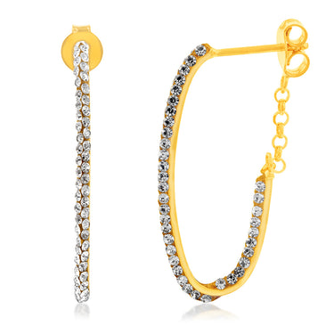 9ct Yellow Gold Silver Filled Black Crystals On Hoop Earrings
