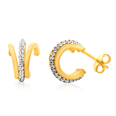 9ct Yellow Gold Silver Filled Crystals On Small Half Hoop Earrings
