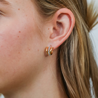 9ct Yellow Gold Silver Filled Crystals On Small Half Hoop Earrings