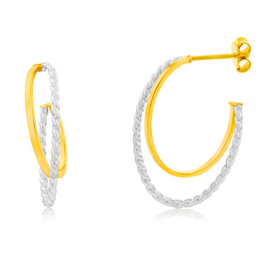 9ct Yellow Gold Silver Filled Two Tones Double Layer Hoop Earrings
