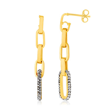 9ct Yellow Gold Silver Filled Link Drop Crystal Earrings