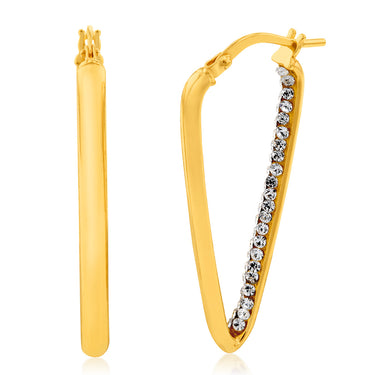 9ct Yellow Gold Silver Filled Crystals "V" Hoop Earrings