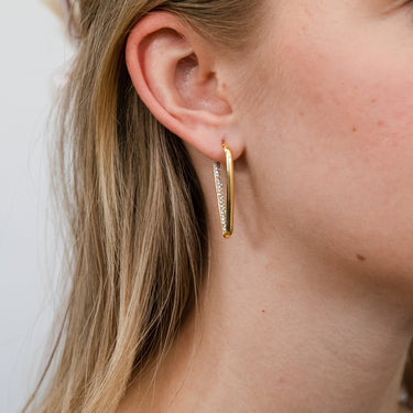 9ct Yellow Gold Silver Filled Crystals "V" Hoop Earrings