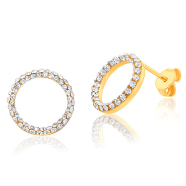 9ct Yellow Gold Silver Filled Crystal Open Circle Earrings