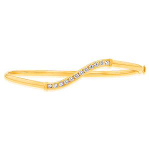 9ct Yellow Gold Silverfilled Single Row Cubic Zirconia Bangle