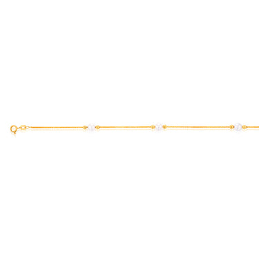 9ct Yellow Gold Silverfilled White Beads on 25Gauge Wheat Chain 19cm Bracelet
