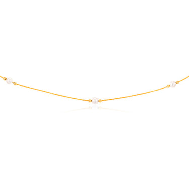 9ct Yellow Gold Silverfilled White Bead On 25 Gauge Wheat 60cm Chain