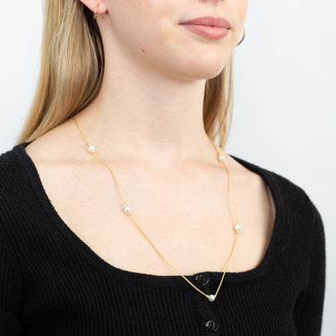 9ct Yellow Gold Silverfilled White Beads 25 Gauge Wheat 60cm Adjustable Chain